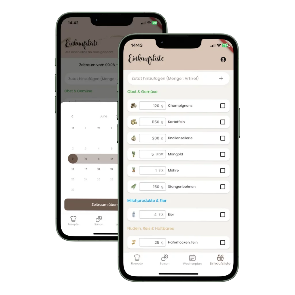 Screen der Einkaufsliste der App Cepallo