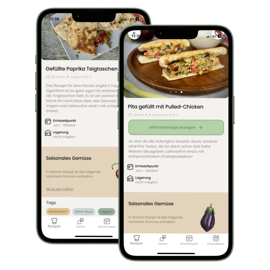 Screens der Rezepte aus der App Cepallo