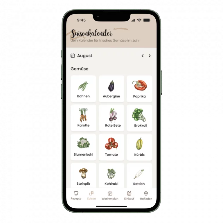 Screen des Saisonkalenders in der Cepallo App