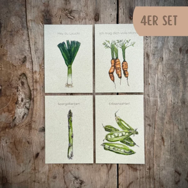 4er Postkartenset mit Sprüchen